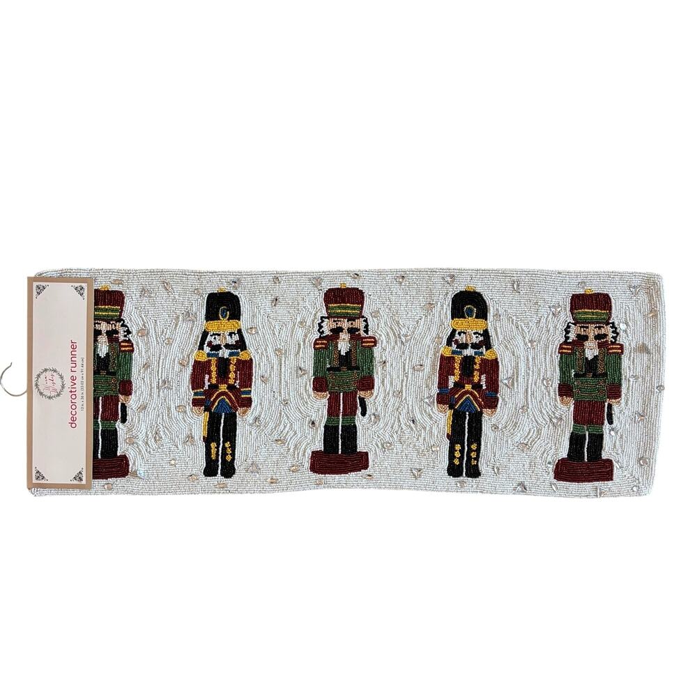 Beaded Nutcracker Table Runner 13x36 Christmas Holiday Decor by Warm Wishes NEW